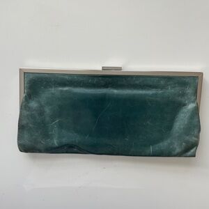 HOBO Teal Leather Clutch with Silver Trim